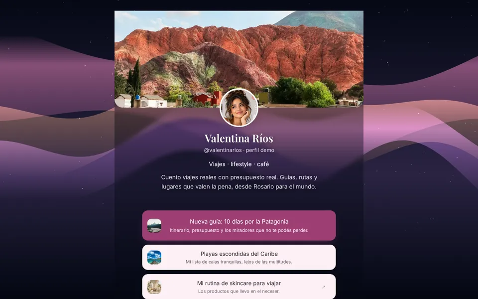 Demo de página de Perfil de viajes y lifestyle