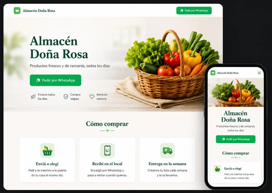 Almacén Doña Rosa — ejemplo de página en desktop y celular